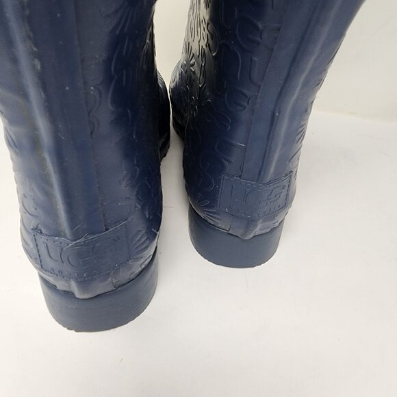 Ugg Wilshire Navy Rubber Rain Boots Womens Size 7 Tall Fur Insole - Picture 5 of 7